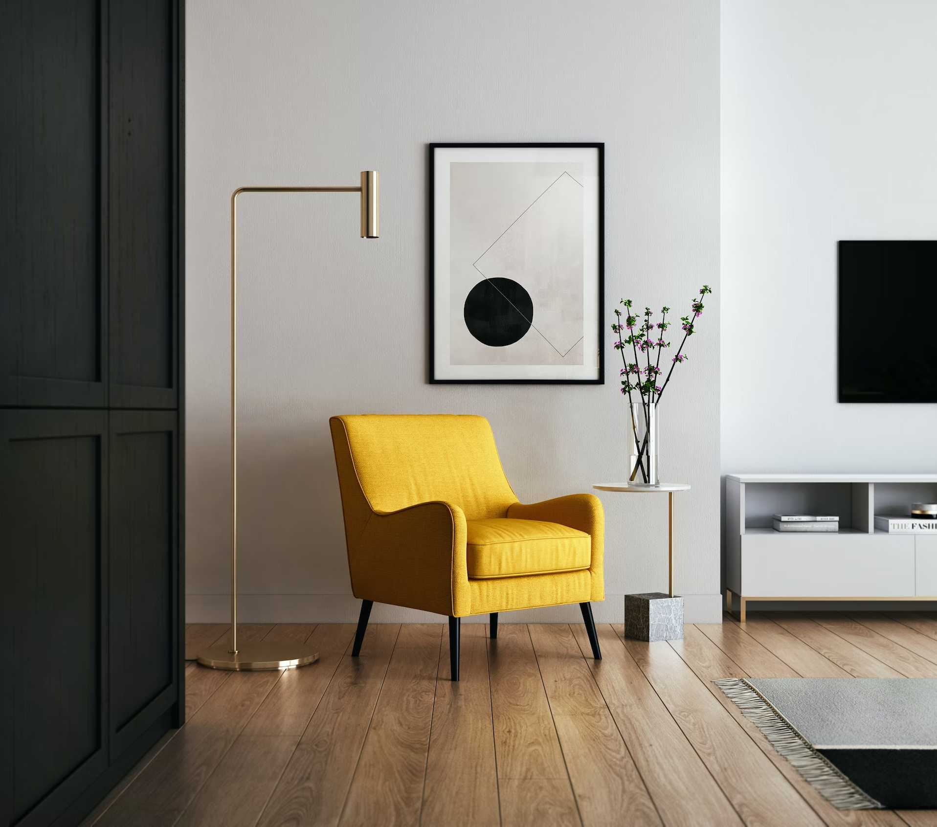 Home Interior with Yellow Chair by Kam Idris